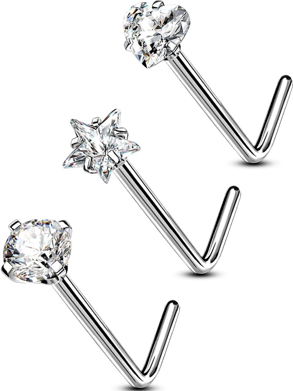 OUFER 3PCS 20G Halloween Nose Studs – L - Shaped 7MM Surgical Steel Piercing Jewelry with Spider, Bat, Ghost & Christmas Santa, Tree & Gift Christmas, Moon & Star Themes - 我的商店我的商店我的商店