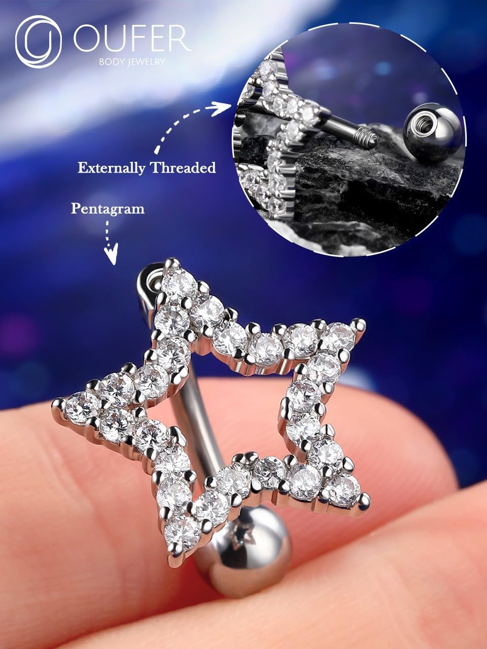 OUFER Belly Button Rings, 14G Star/Drop Shape Belly Rings, Pave CZ Crystal Top Down Belly Piercing Jewelry, 316L Surgical Steel Navel Piercing Jewelry For Women Men - 我的商店我的商店我的商店