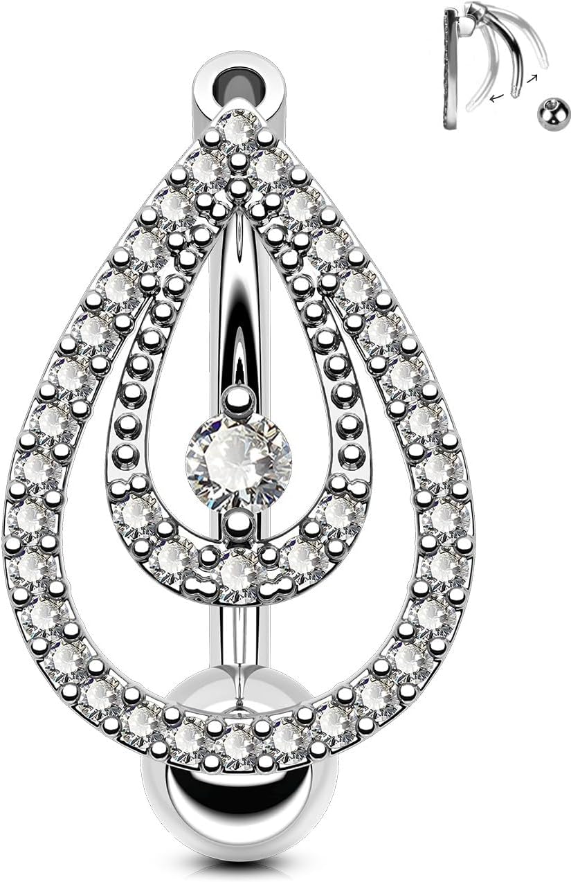 OUFER Belly Button Rings, 14G Star/Drop Shape Belly Rings, Pave CZ Crystal Top Down Belly Piercing Jewelry, 316L Surgical Steel Navel Piercing Jewelry For Women Men - 我的商店我的商店我的商店