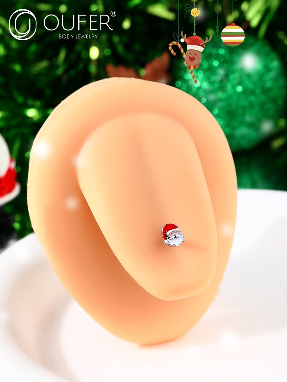 OUFER Christmas Tongue Rings, 316L Surgical Steel Tongue Piercing Jewelry, Tongue Jewelry, Cute Tongue Barbells, Tongue Rings for Women Men - QIAO CrystalQIAO CrystalQIAO Crystal