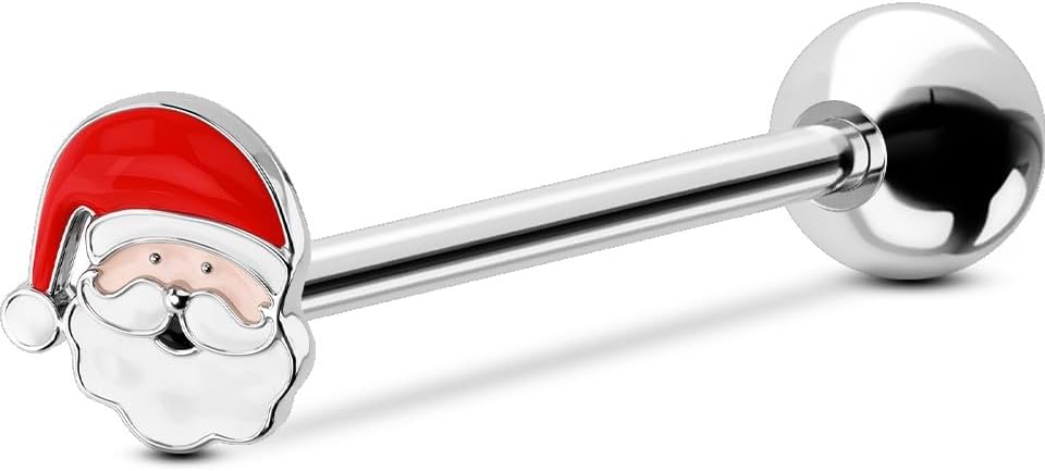 OUFER Christmas Tongue Rings, 316L Surgical Steel Tongue Piercing Jewelry, Tongue Jewelry, Cute Tongue Barbells, Tongue Rings for Women Men - QIAO CrystalQIAO CrystalQIAO Crystal