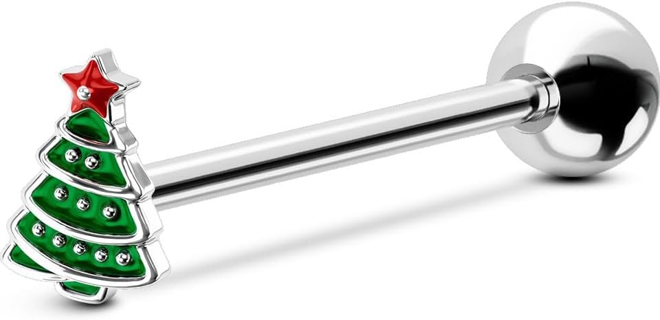 OUFER Christmas Tongue Rings, 316L Surgical Steel Tongue Piercing Jewelry, Tongue Jewelry, Cute Tongue Barbells, Tongue Rings for Women Men - QIAO CrystalQIAO CrystalQIAO Crystal