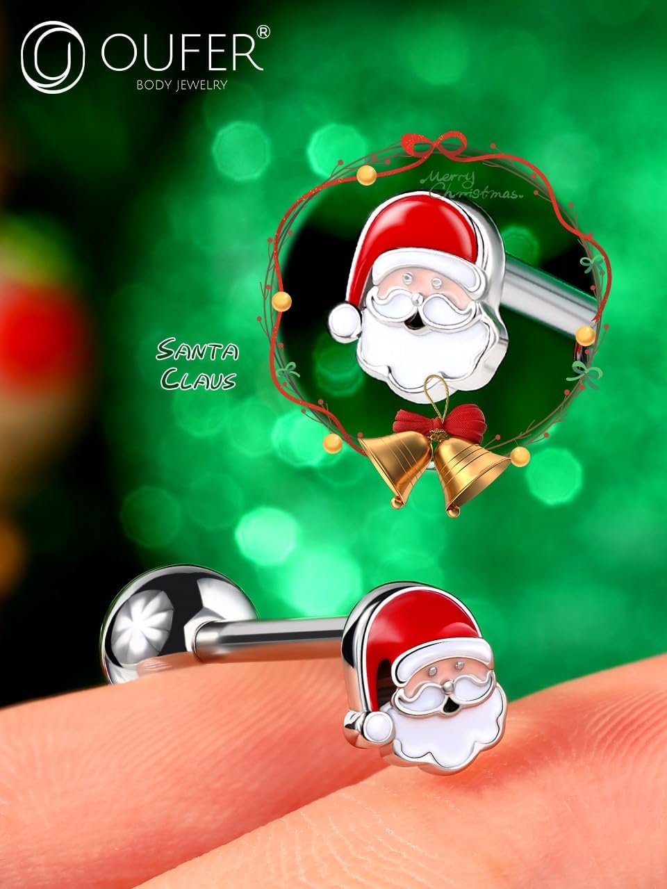 OUFER Christmas Tongue Rings, 316L Surgical Steel Tongue Piercing Jewelry, Tongue Jewelry, Cute Tongue Barbells, Tongue Rings for Women Men - QIAO CrystalQIAO CrystalQIAO Crystal