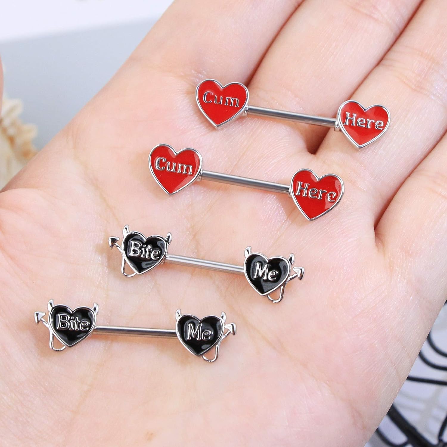 OUFER Devil Nipple Rings 4PCS 316L Letter Stainless Steel Nipplerings Barbells Nipple Piercing Jewelry for Women - QIAO CrystalQIAO CrystalQIAO Crystal