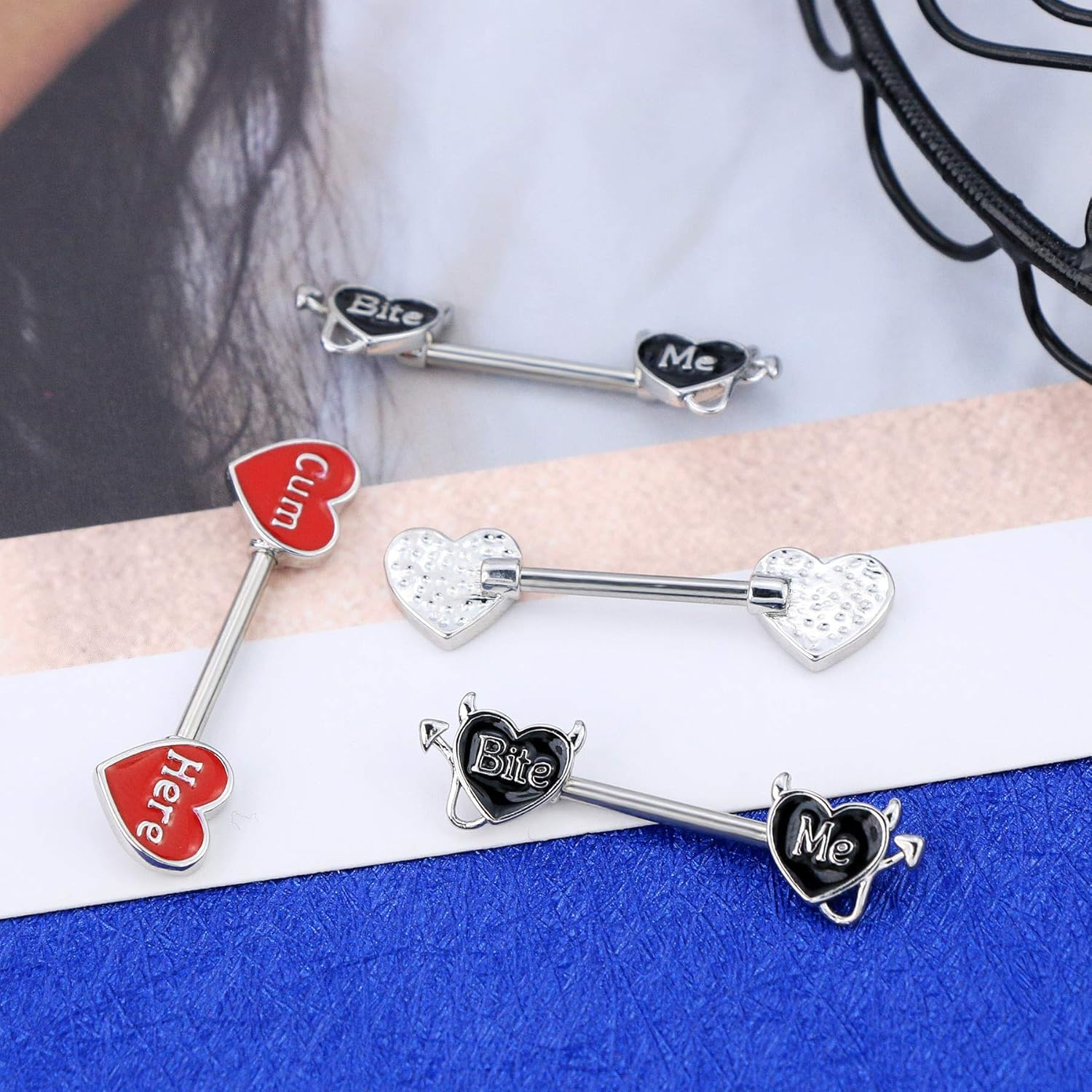OUFER Devil Nipple Rings 4PCS 316L Letter Stainless Steel Nipplerings Barbells Nipple Piercing Jewelry for Women - QIAO CrystalQIAO CrystalQIAO Crystal