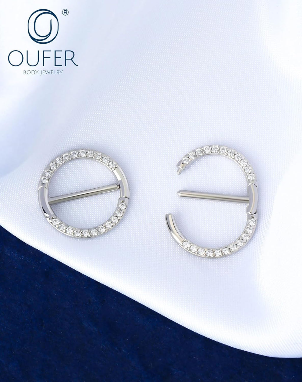 OUFER Nipple Piercing Jewelry 14G Shiny Clear CZ Round Nipple Rings, 2PCS 316L Surgical Steel Nipple Barbell Hoops, 14MM Nipple Piercing Kit For Women - QIAO CrystalQIAO CrystalQIAO Crystal