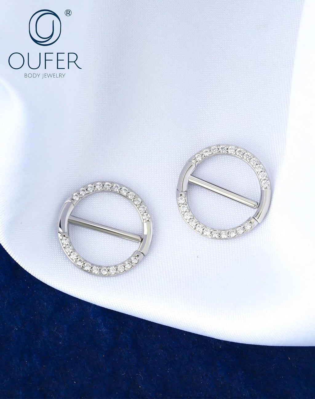 OUFER Nipple Piercing Jewelry 14G Shiny Clear CZ Round Nipple Rings, 2PCS 316L Surgical Steel Nipple Barbell Hoops, 14MM Nipple Piercing Kit For Women - QIAO CrystalQIAO CrystalQIAO Crystal