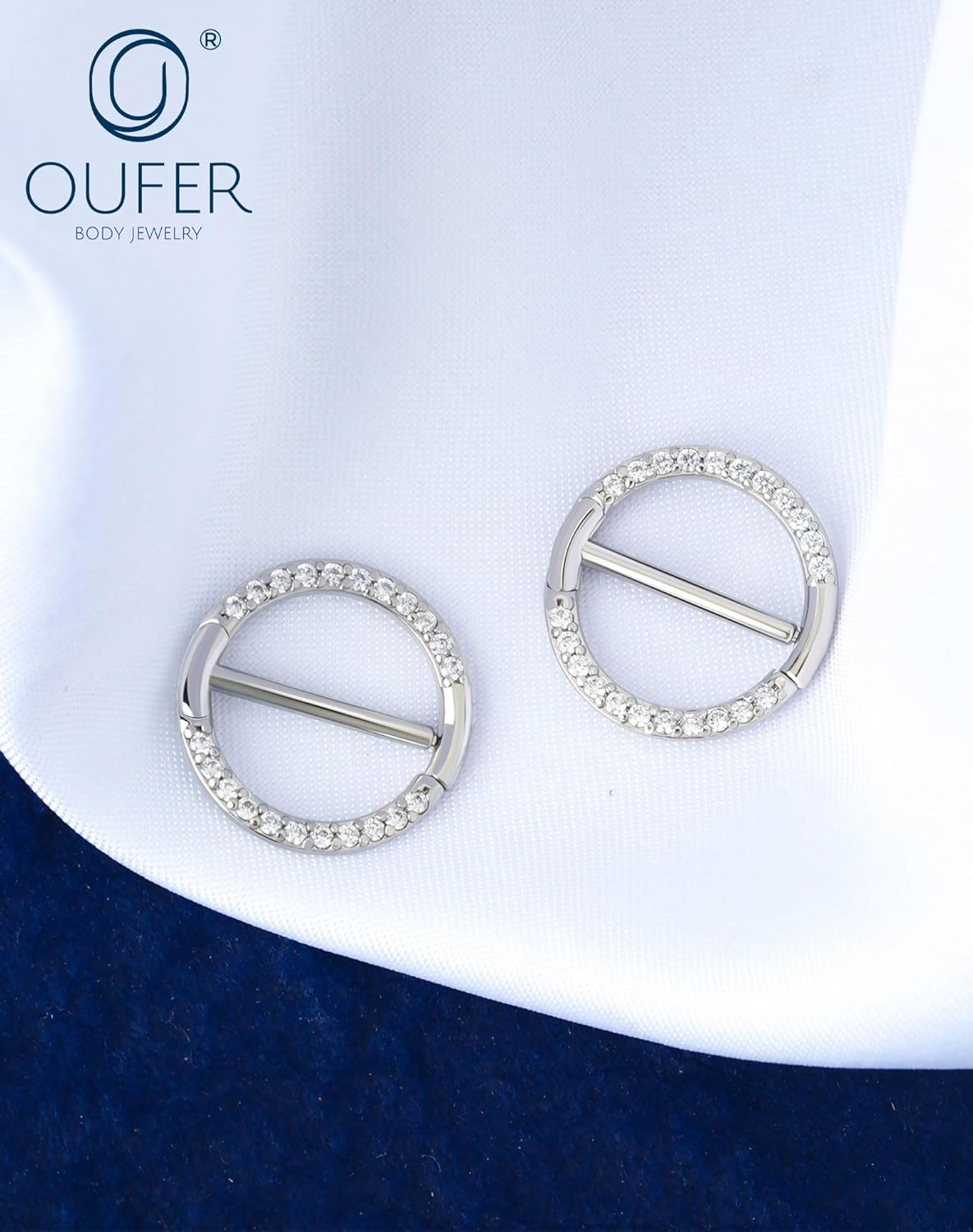 OUFER Nipple Piercing Jewelry 14G Shiny Clear CZ Round Nipple Rings, 2PCS 316L Surgical Steel Nipple Barbell Hoops, 14MM Nipple Piercing Kit For Women - QIAO CrystalQIAO CrystalQIAO Crystal