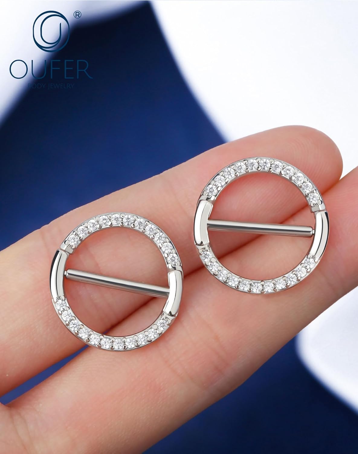 OUFER Nipple Piercing Jewelry 14G Shiny Clear CZ Round Nipple Rings, 2PCS 316L Surgical Steel Nipple Barbell Hoops, 14MM Nipple Piercing Kit For Women - QIAO CrystalQIAO CrystalQIAO Crystal