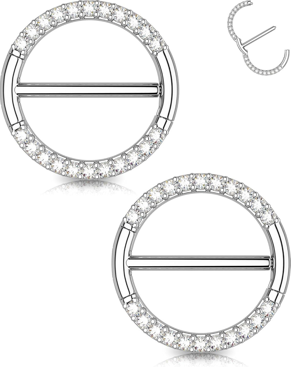 OUFER Nipple Piercing Jewelry 14G Shiny Clear CZ Round Nipple Rings, 2PCS 316L Surgical Steel Nipple Barbell Hoops, 14MM Nipple Piercing Kit For Women - QIAO CrystalQIAO CrystalQIAO Crystal