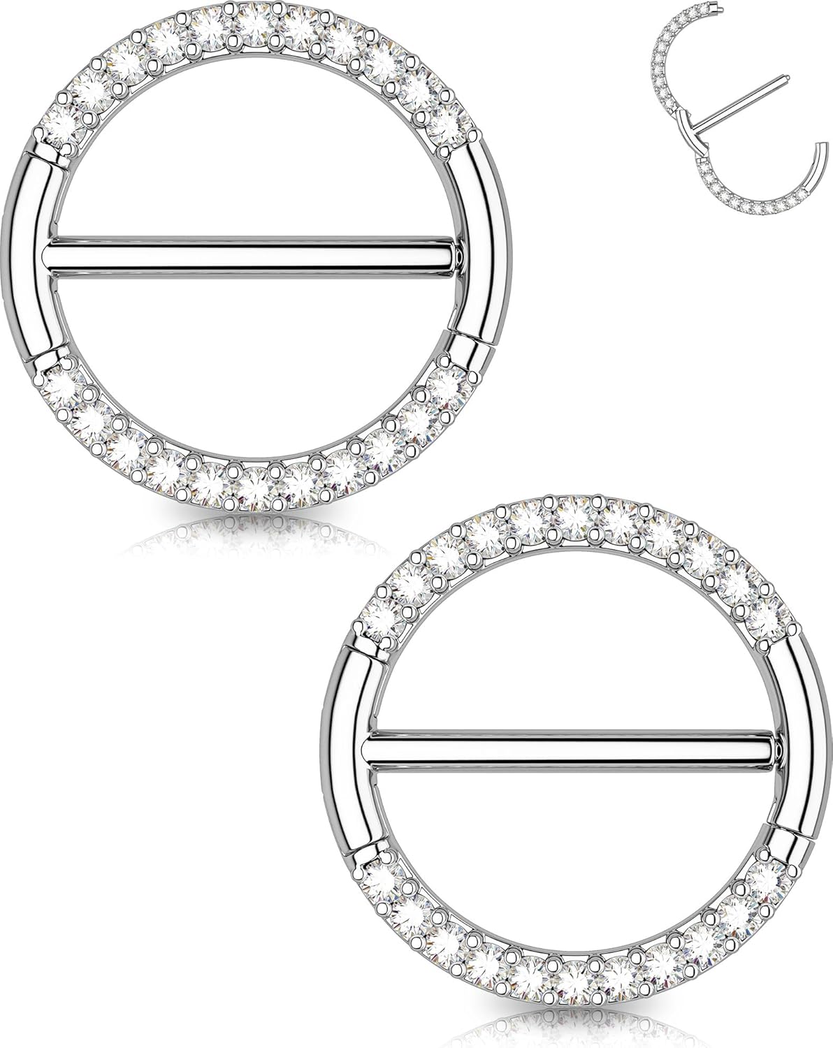 OUFER Nipple Piercing Jewelry 14G Shiny Clear CZ Round Nipple Rings, 2PCS 316L Surgical Steel Nipple Barbell Hoops, 14MM Nipple Piercing Kit For Women - QIAO CrystalQIAO CrystalQIAO Crystal