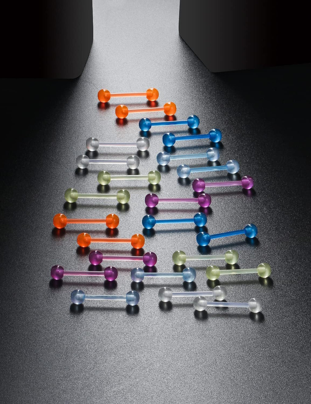 Oufksiyy 14G 16mm 14mm Glow in Dark Flexible Acrylic Straight Tongue Rings Plastic Nipple Ring Retainer Body Piercing Jewelry for Women Men 24PCS(12Pairs 14 Gauge Piercings - QIAO CrystalQIAO CrystalQIAO Crystal