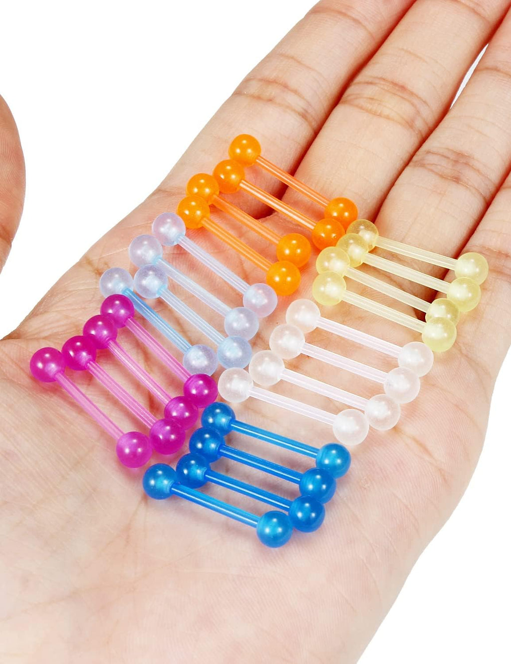 Oufksiyy 14G 16mm 14mm Glow in Dark Flexible Acrylic Straight Tongue Rings Plastic Nipple Ring Retainer Body Piercing Jewelry for Women Men 24PCS(12Pairs 14 Gauge Piercings - QIAO CrystalQIAO CrystalQIAO Crystal