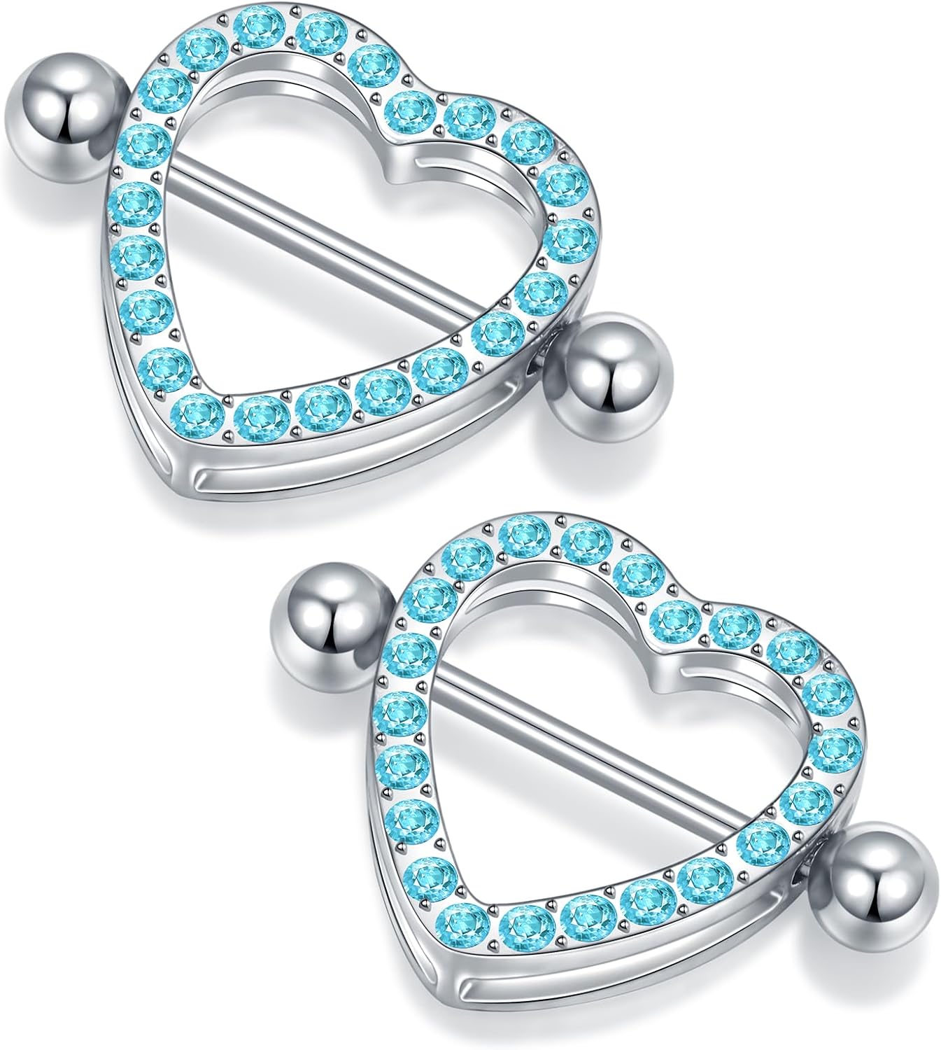 Oveta Heart Nipple Rings Surgical Steel 14G, Cute Internally Threaded Nipple Piercing Jewelry Barbells 14mm for Women, Silver/Gold, 2PCS - QIAO CrystalQIAO CrystalQIAO Crystal
