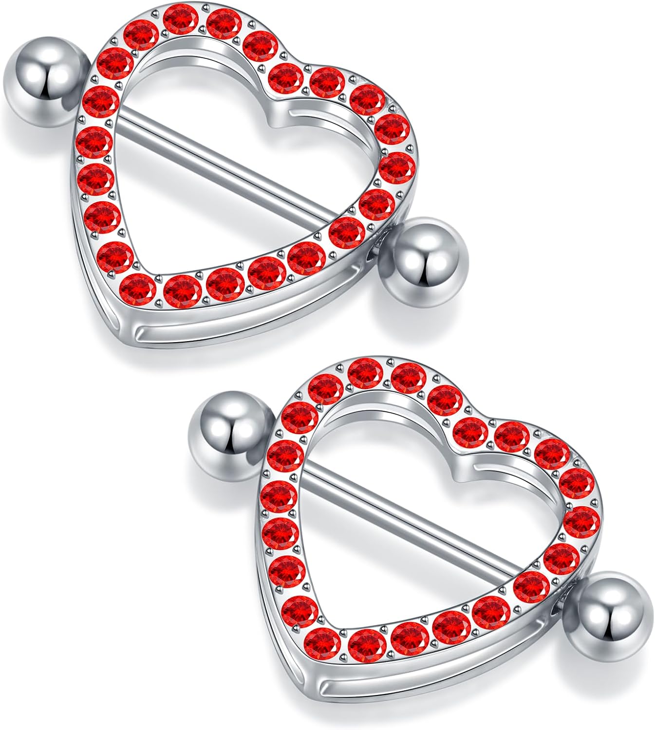 Oveta Heart Nipple Rings Surgical Steel 14G, Cute Internally Threaded Nipple Piercing Jewelry Barbells 14mm for Women, Silver/Gold, 2PCS - QIAO CrystalQIAO CrystalQIAO Crystal