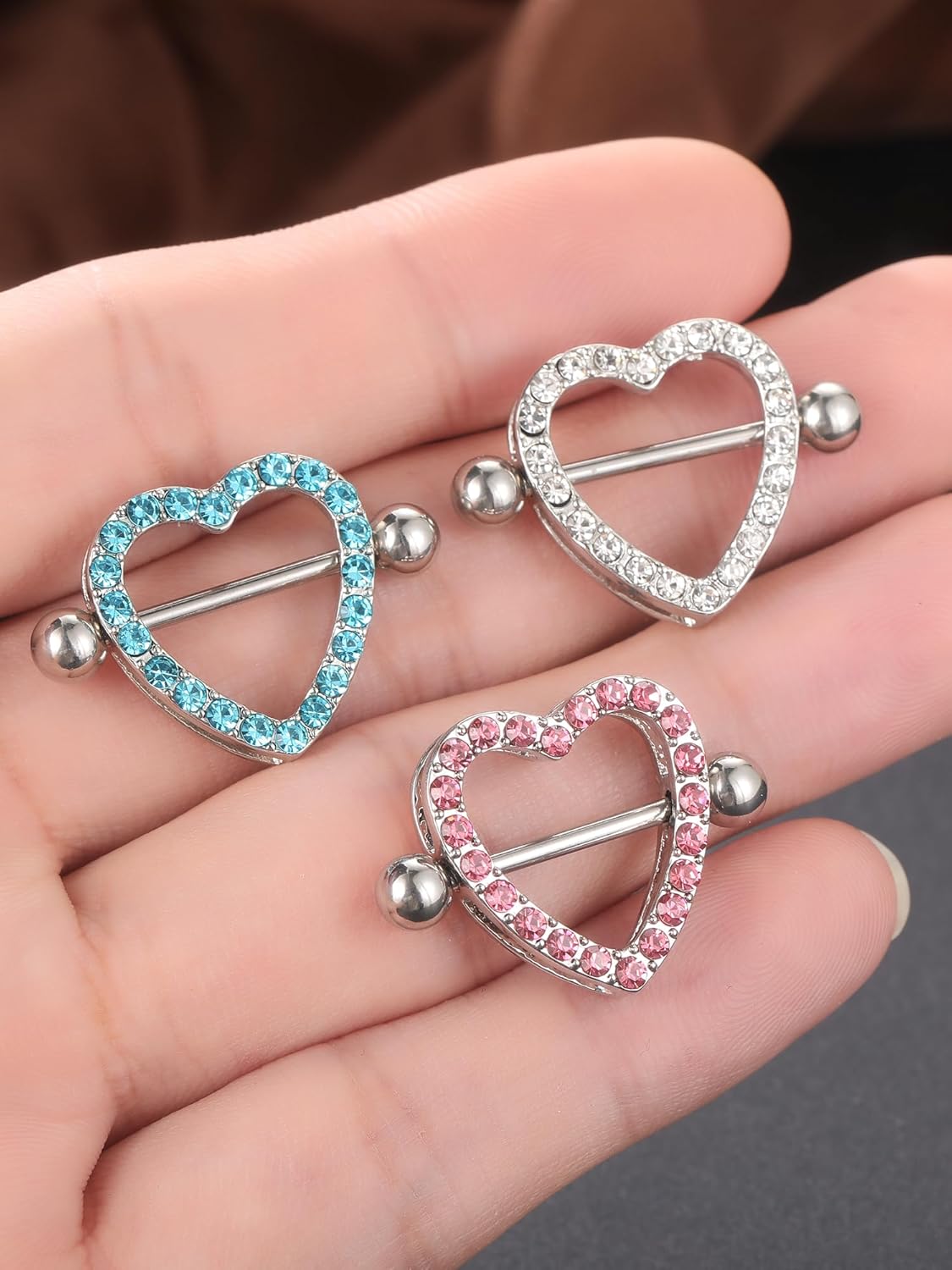 Oveta Heart Nipple Rings Surgical Steel 14G, Cute Internally Threaded Nipple Piercing Jewelry Barbells 14mm for Women, Silver/Gold, 2PCS - QIAO CrystalQIAO CrystalQIAO Crystal