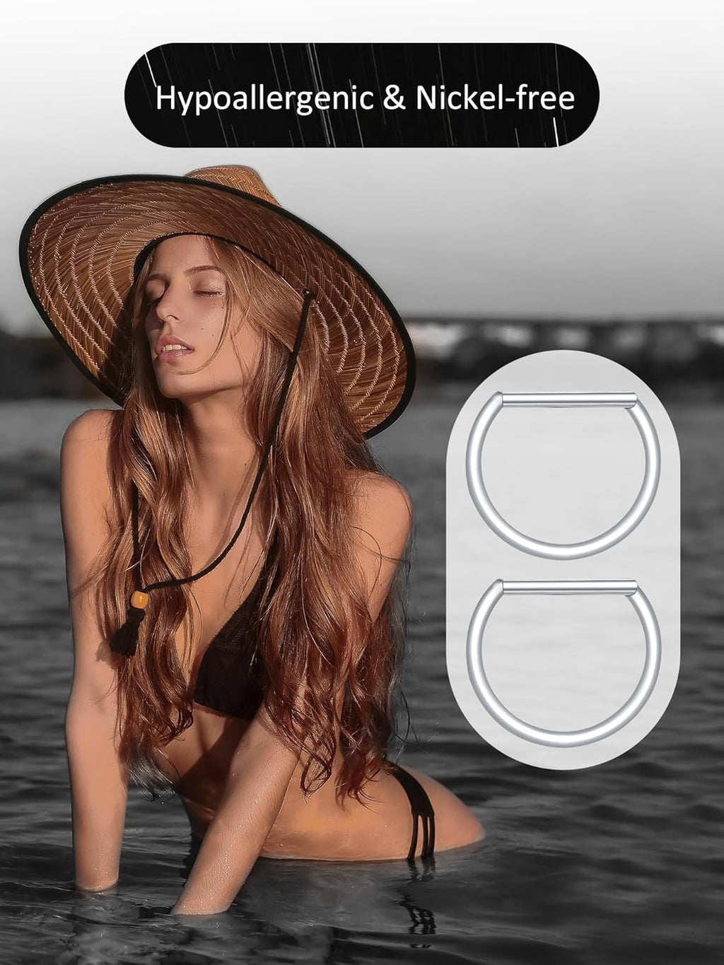 Oveta Titanium D Shaped Nipple Rings 14G for Nipple Piercing Jewelry Higned Segment Clicker Ring Hoops 11mm 12mm 14mm for Women Men, Silver Gold Black, 2PCS - QIAO CrystalQIAO CrystalQIAO Crystal