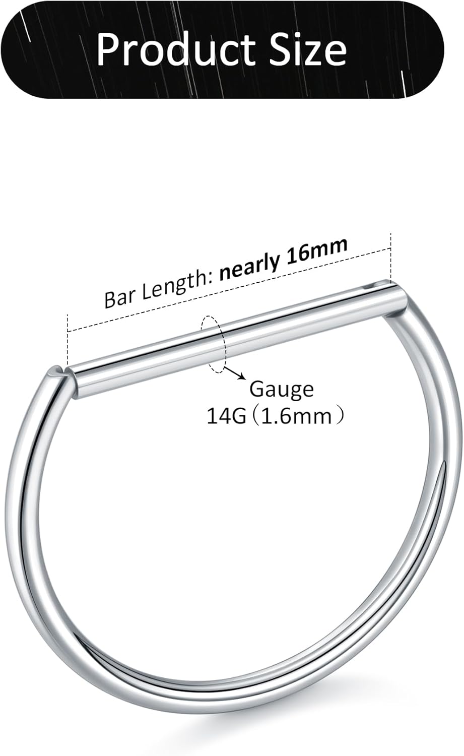 Oveta Titanium D Shaped Nipple Rings 14G for Nipple Piercing Jewelry Higned Segment Clicker Ring Hoops 11mm 12mm 14mm for Women Men, Silver Gold Black, 2PCS - QIAO CrystalQIAO CrystalQIAO Crystal