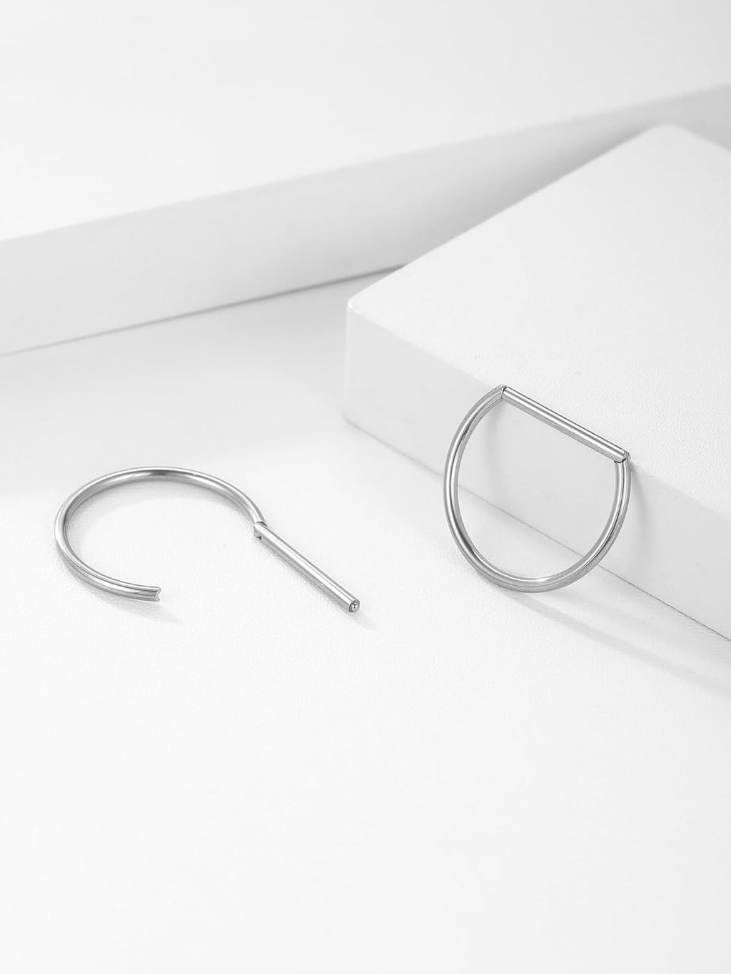 Oveta Titanium D Shaped Nipple Rings 14G for Nipple Piercing Jewelry Higned Segment Clicker Ring Hoops 11mm 12mm 14mm for Women Men, Silver Gold Black, 2PCS - QIAO CrystalQIAO CrystalQIAO Crystal