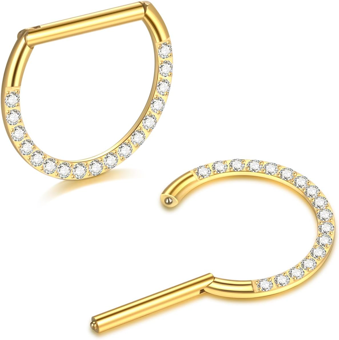 Oveta Titanium D Shaped Nipple Rings 14G for Nipple Piercing Jewelry Higned Segment Clicker Ring Hoops 11mm 12mm 14mm for Women Men, Silver Gold Black, 2PCS - QIAO CrystalQIAO CrystalQIAO Crystal