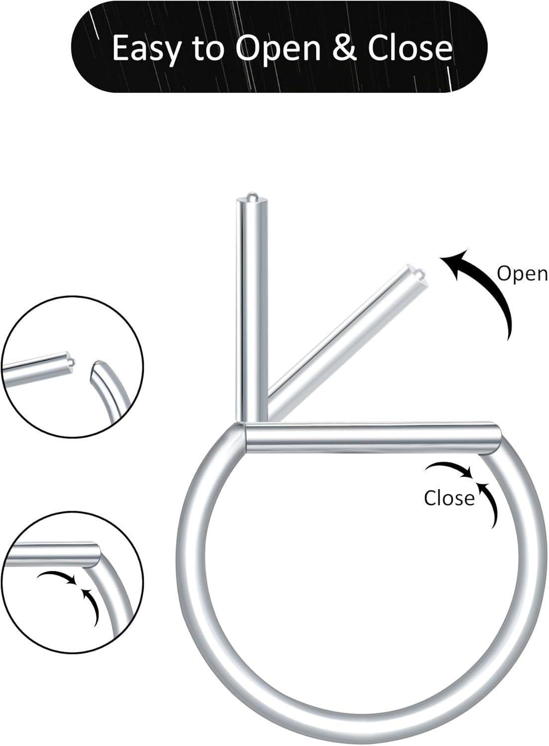 Oveta Titanium D Shaped Nipple Rings 14G for Nipple Piercing Jewelry Higned Segment Clicker Ring Hoops 11mm 12mm 14mm for Women Men, Silver Gold Black, 2PCS - QIAO CrystalQIAO CrystalQIAO Crystal