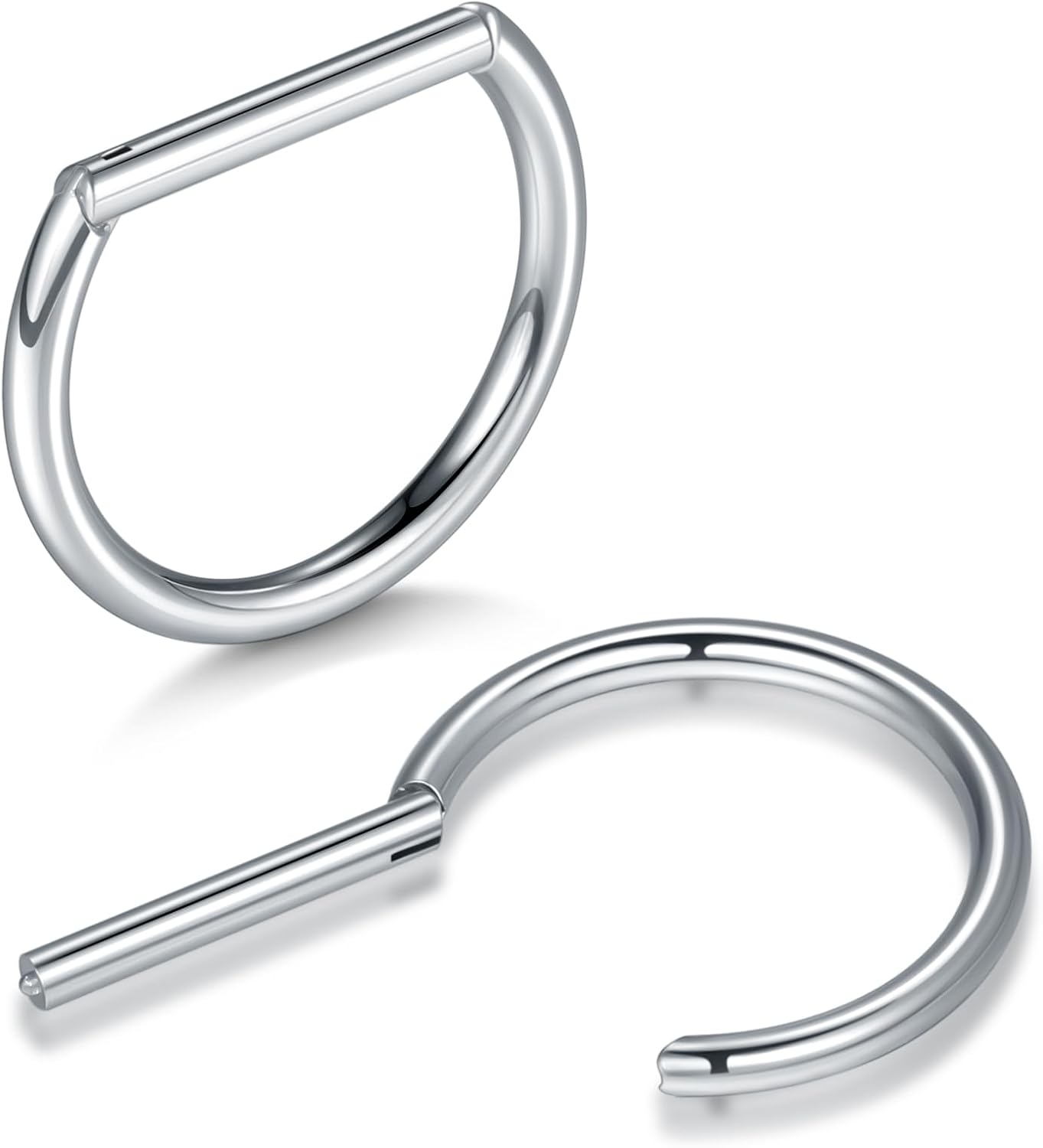 Oveta Titanium D Shaped Nipple Rings 14G for Nipple Piercing Jewelry Higned Segment Clicker Ring Hoops 11mm 12mm 14mm for Women Men, Silver Gold Black, 2PCS - QIAO CrystalQIAO CrystalQIAO Crystal