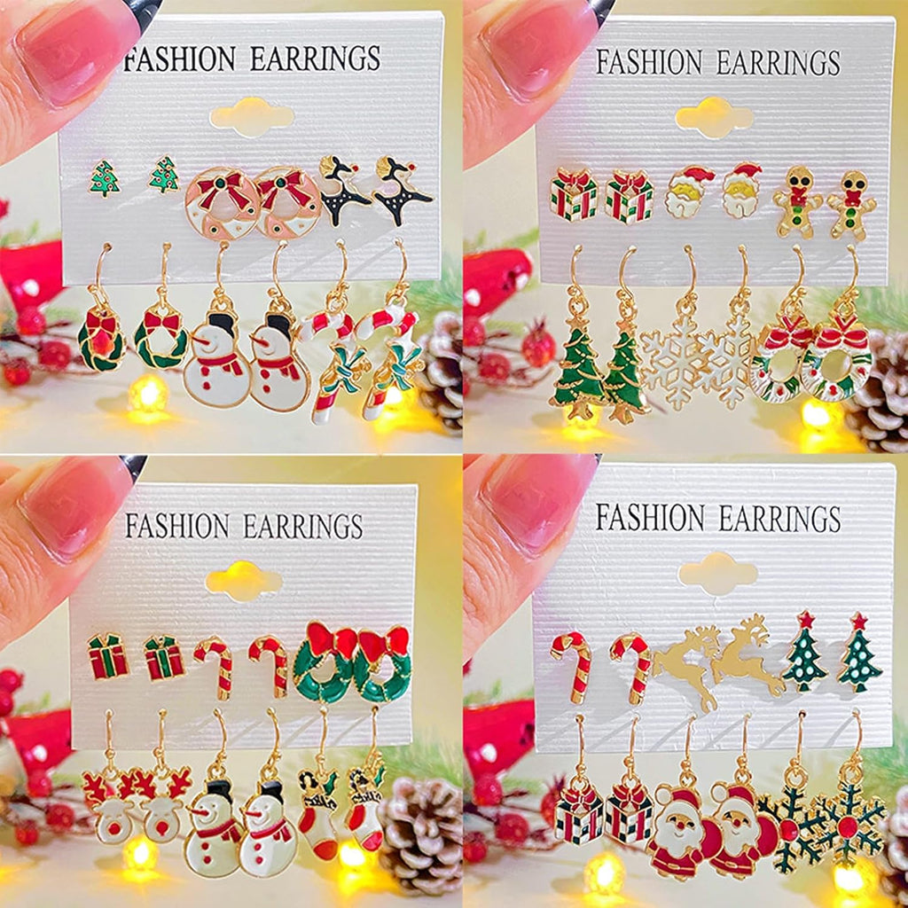 Pack of 6 Pairs Christmas Earrings Set for Women - Tree Hat, Elk Socks, Santa Claus Box, Dangle Earrings, Christmas Decoration Accessories - QIAO Crystal我的商店QIAO Crystal