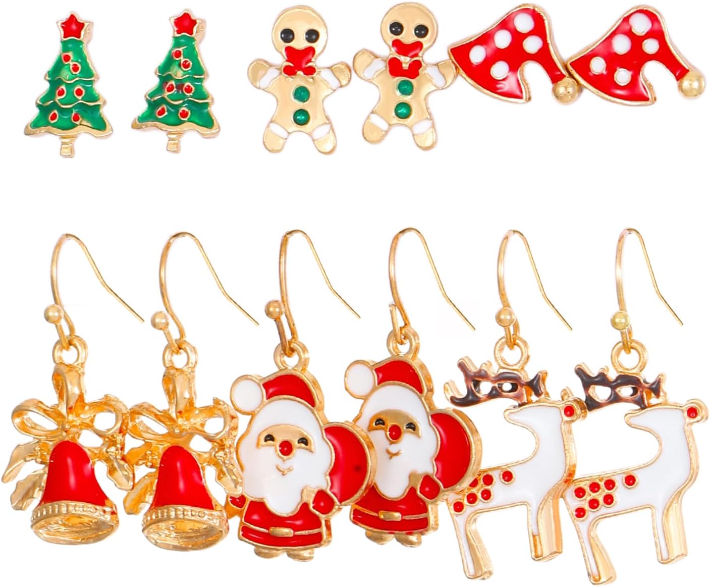 Pack of 6 Pairs Christmas Earrings Set for Women - Tree Hat, Elk Socks, Santa Claus Box, Dangle Earrings, Christmas Decoration Accessories - QIAO Crystal我的商店QIAO Crystal