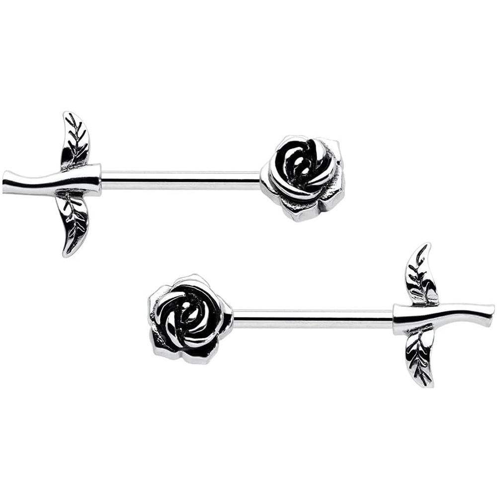 Pair of Rose Gothic Nipple Barbell Rings 14 Gauge 9/16 Inch Barbell Body Piercing Jewelry F215 - QIAO CrystalQIAO CrystalQIAO Crystal