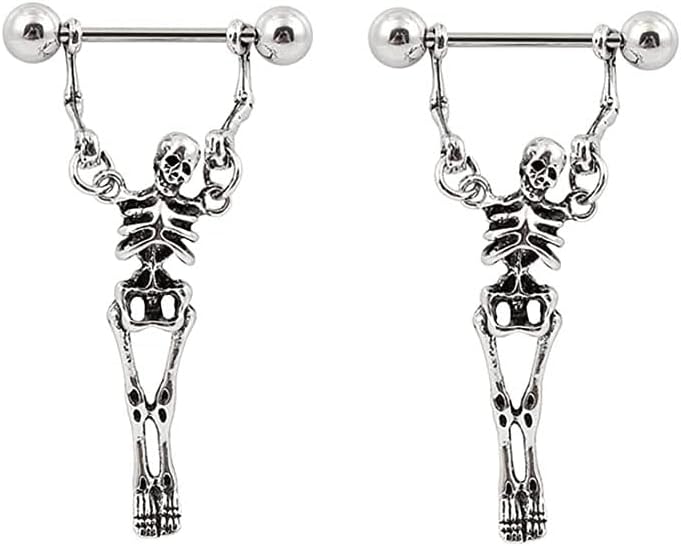 Pair of Skeleton Gothic Nipple Barbell Rings 14 Gauge 9/16 Inch Barbell Body Piercing Jewelry F214 - QIAO CrystalQIAO CrystalQIAO Crystal
