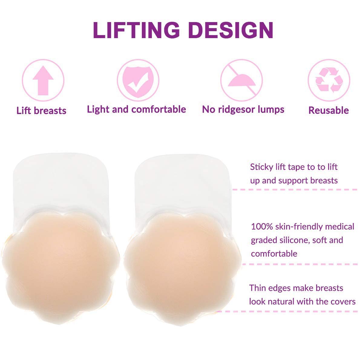 Pasties Nipple Covers Breast Lift Tape Large Silicone Nipple Cover Reusable Breast Tape - QIAO Crystal我的商店QIAO Crystal