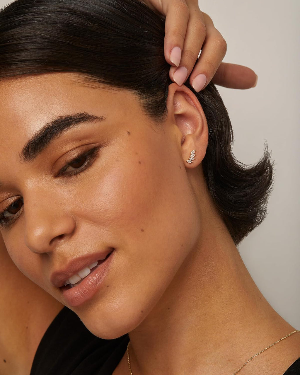 PAVOI 14K Gold Plated 925 Sterling Silver Post Navette CZ Crawler Flat Back Earrings for Women | Small Cartilage Cubic Zirconia Stud Earring | Helix Piercing Jewelry - QIAO CrystalQIAO CrystalQIAO Crystal