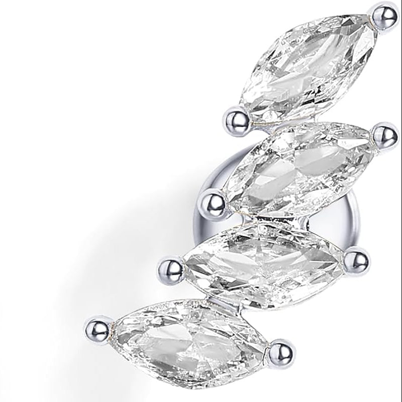 PAVOI 14K Gold Plated 925 Sterling Silver Post Navette CZ Crawler Flat Back Earrings for Women | Small Cartilage Cubic Zirconia Stud Earring | Helix Piercing Jewelry - QIAO CrystalQIAO CrystalQIAO Crystal