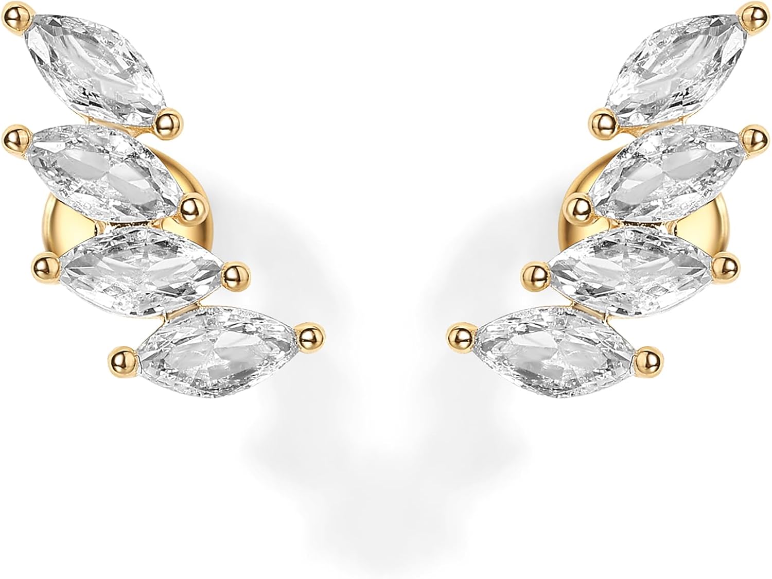 PAVOI 14K Gold Plated 925 Sterling Silver Post Navette CZ Crawler Flat Back Earrings for Women | Small Cartilage Cubic Zirconia Stud Earring | Helix Piercing Jewelry - QIAO CrystalQIAO CrystalQIAO Crystal