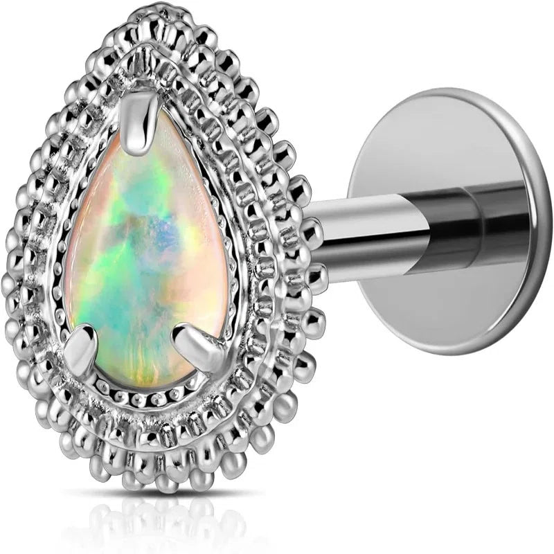 Pear Teardrop ASTM F136 Titanium Flat Back Stud Cartilage Earring for Conch Helix - QIAO CrystalQIAO CrystalQIAO Crystal