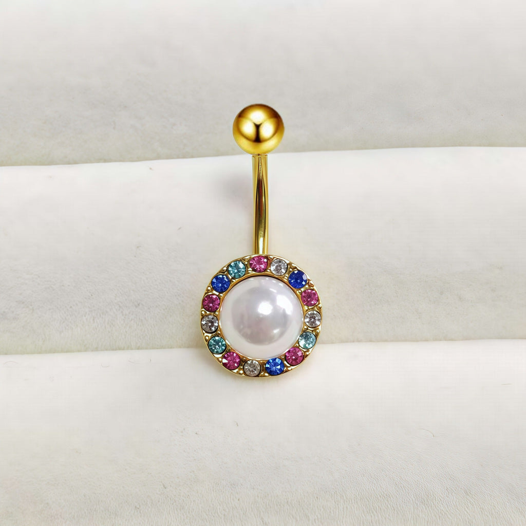 Pearl Flower Belly Button Rings 14G Surgical Stainless Steel Navel Barbell Stud Cubic Zirconia Body Piercing - QIAO Crystal我的商店QIAO Crystal