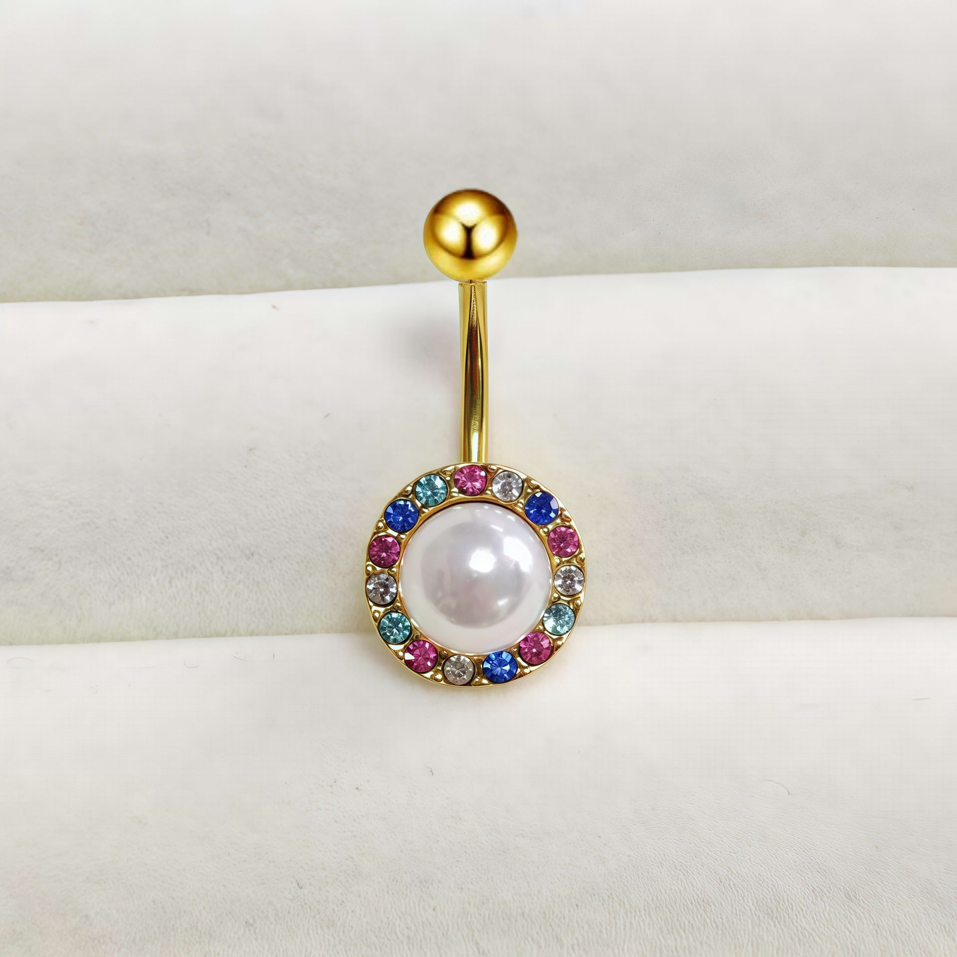 Pearl Flower Belly Button Rings 14G Surgical Stainless Steel Navel Barbell Stud Cubic Zirconia Body Piercing - QIAO Crystal我的商店QIAO Crystal