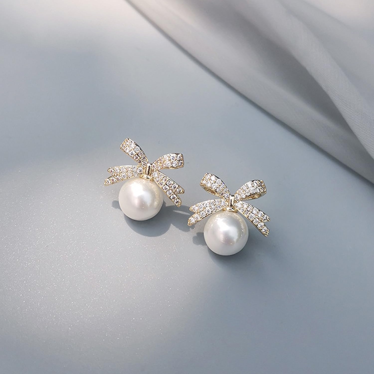 Pearl Rhinestone Bow Earrings - Red Ball Christmas Jewelry for Women - 我的商店我的商店我的商店