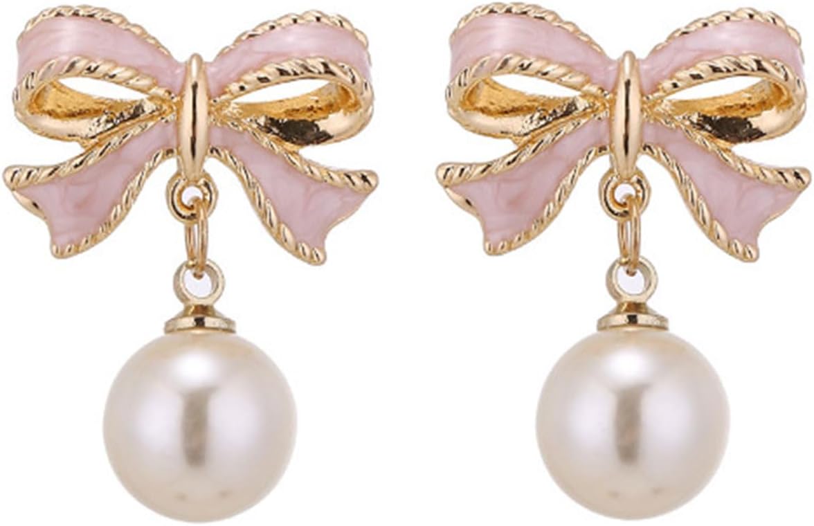 Pearl Rhinestone Bow Earrings - Red Ball Christmas Jewelry for Women - 我的商店我的商店我的商店