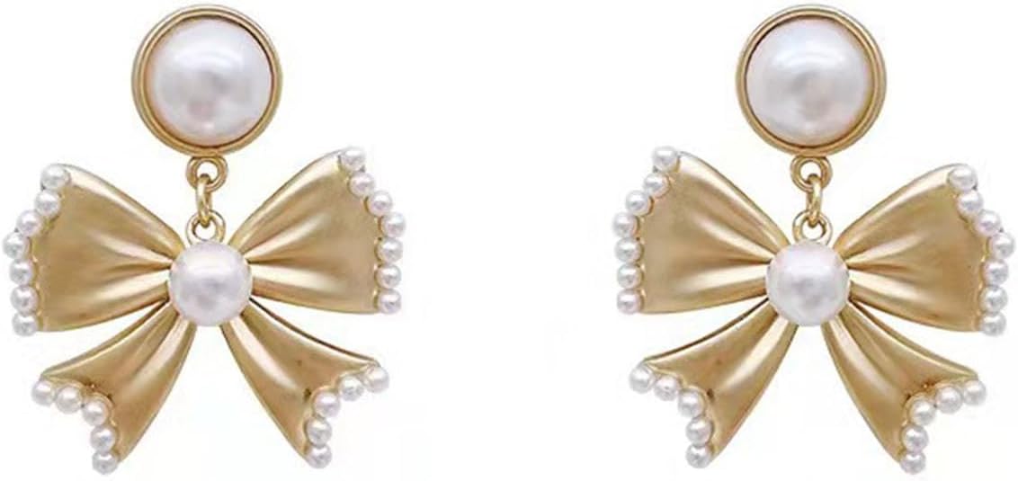 Pearl Rhinestone Bow Earrings - Red Ball Christmas Jewelry for Women - 我的商店我的商店我的商店