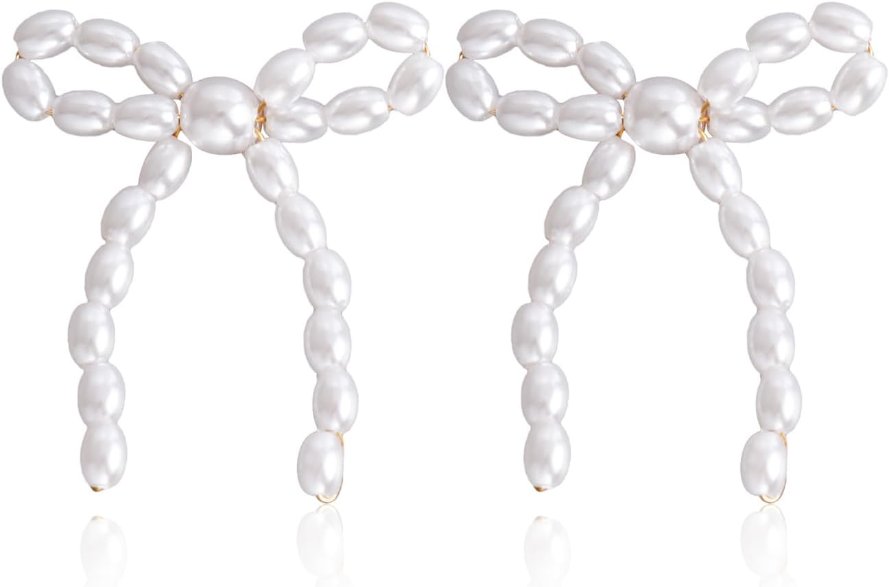 Pearl Rhinestone Bow Earrings - Red Ball Christmas Jewelry for Women - 我的商店我的商店我的商店
