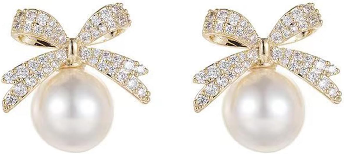 Pearl Rhinestone Bow Earrings - Red Ball Christmas Jewelry for Women - 我的商店我的商店我的商店