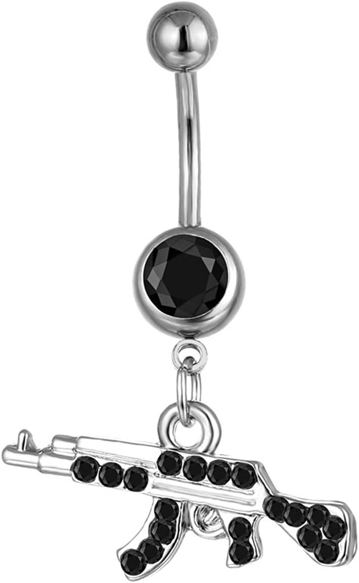 Personalized Rifle Gun Belly Button Ring AK47 Assault Rifle Pendant Belly Button Nail Human Body Piercing Jewelry for Women and Men - 我的商店我的商店我的商店