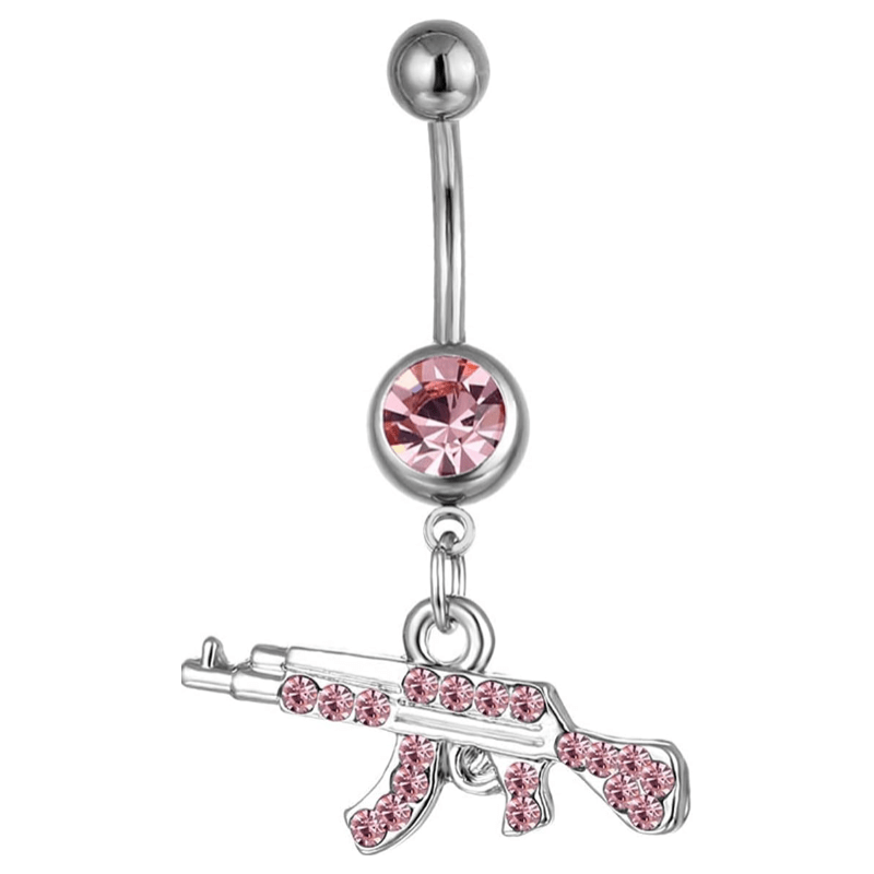 Personalized Rifle Gun Belly Button Ring AK47 Assault Rifle Pendant Belly Button Nail Human Body Piercing Jewelry for Women and Men - QIAO Crystal我的商店QIAO Crystal