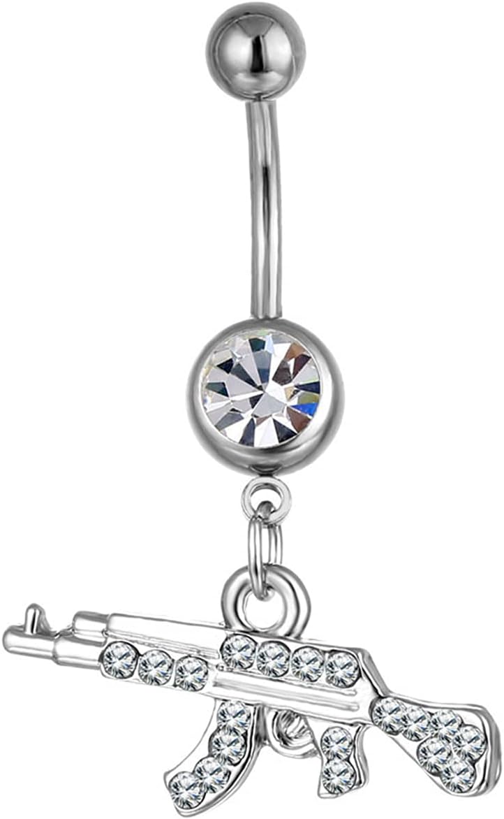 Personalized Rifle Gun Belly Button Ring AK47 Assault Rifle Pendant Belly Button Nail Human Body Piercing Jewelry for Women and Men - 我的商店我的商店我的商店