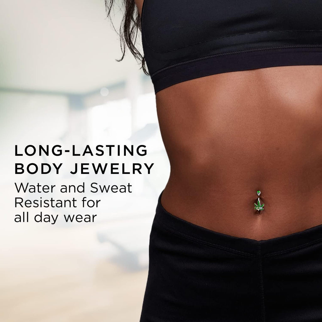 Pierce2GO 14G Belly Button Rings Surgical Steel Weed Marijuana 4/20 Belly Button Ring with CZ Stone - Belly Piercing for Women – 7/16” - 我的商店我的商店我的商店