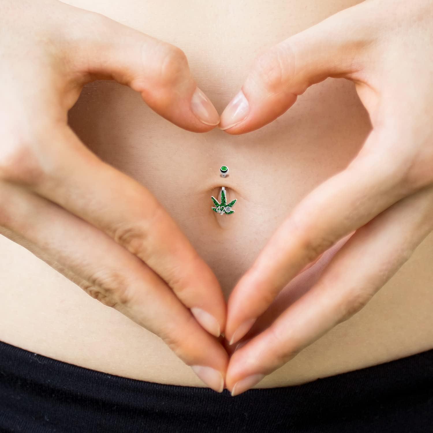 Pierce2GO 14G Belly Button Rings Surgical Steel Weed Marijuana 4/20 Belly Button Ring with CZ Stone - Belly Piercing for Women – 7/16” - 我的商店我的商店我的商店