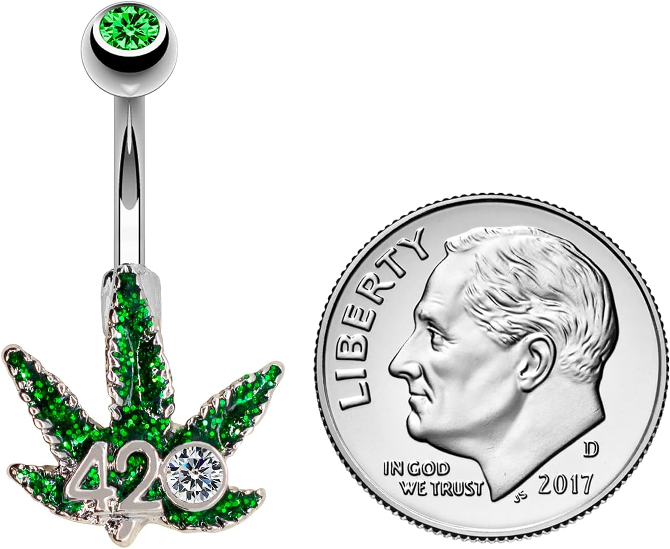 Pierce2GO 14G Belly Button Rings Surgical Steel Weed Marijuana 4/20 Belly Button Ring with CZ Stone - Belly Piercing for Women – 7/16” - 我的商店我的商店我的商店