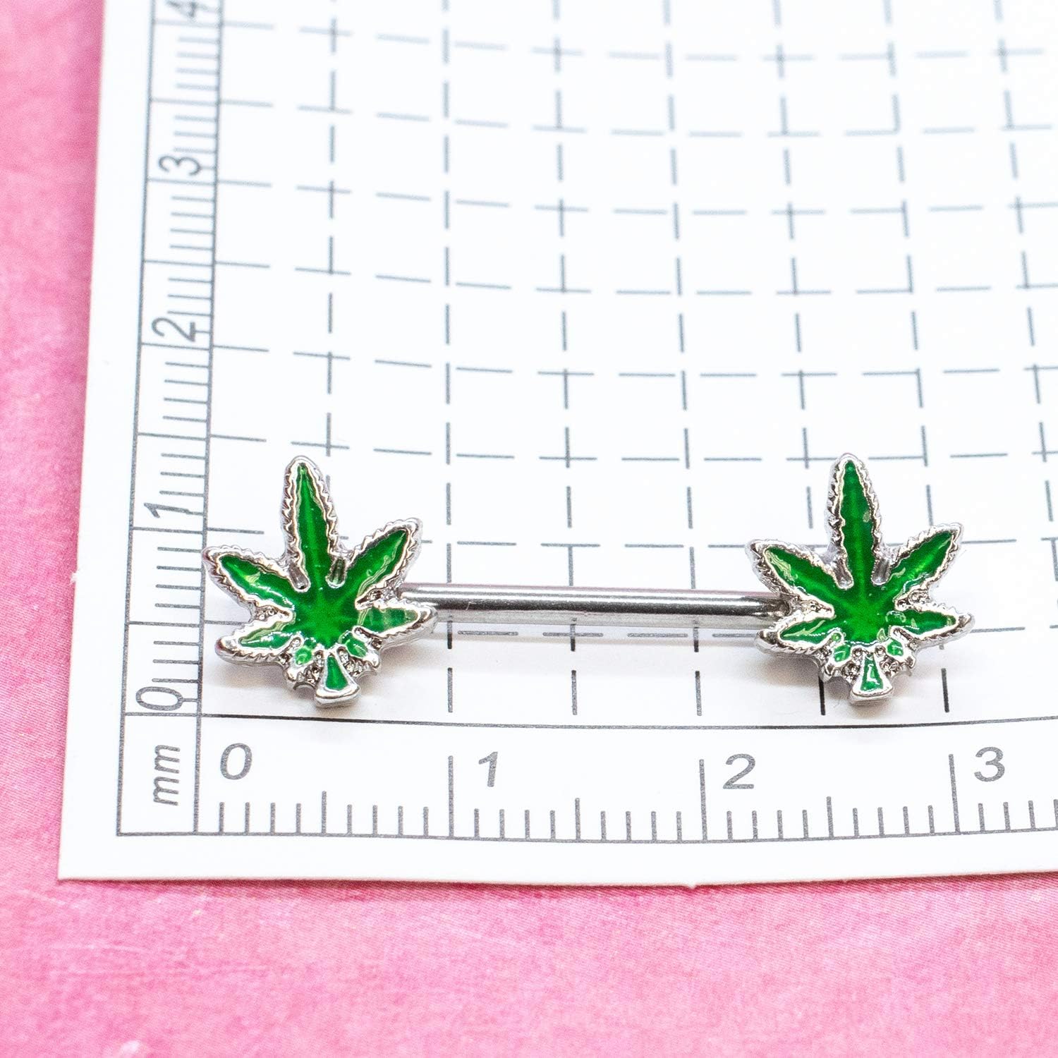 Pierce2GO 14G Nipple Piercing Surgical Stainless - Steel Set of 2 Barbell Marijuana Weed Cute Nipple Rings Nipple Piercing Jewelry for Women - 9/16" Barbell - QIAO CrystalQIAO CrystalQIAO Crystal