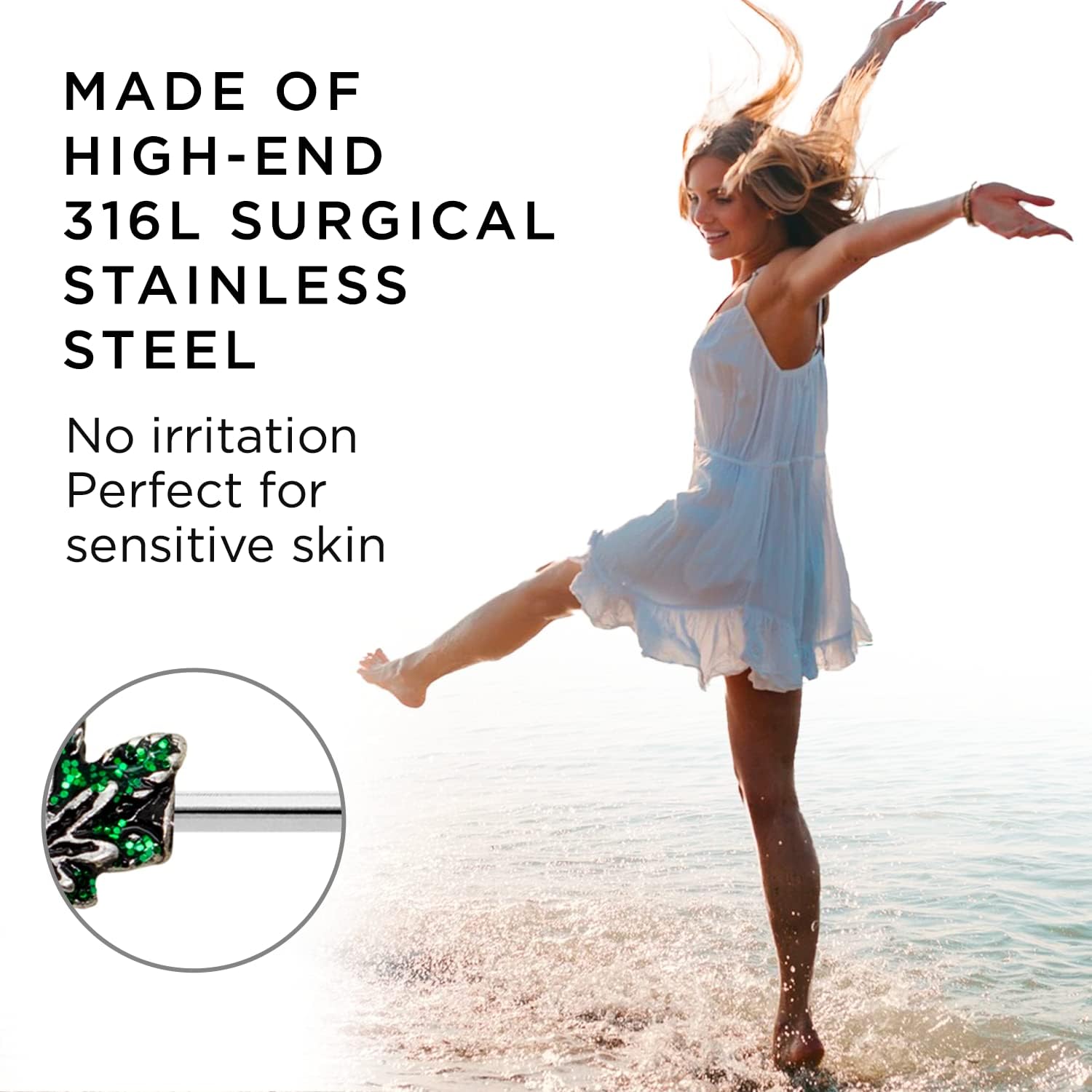 Pierce2GO 14G Nipple Piercing Surgical Stainless - Steel Set of 2 Barbell Marijuana Weed Leaf and Lips Smoking Cute Nipple Rings Nipple Piercing Jewelry for Women - 9/16" Barbell (Green) - QIAO CrystalQIAO CrystalQIAO Crystal